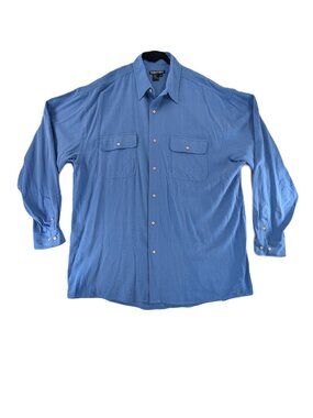 Winter Silks Shirt Mens Sz XL Tall Blue 100% Heavyweight Silk Herringbone Pocket